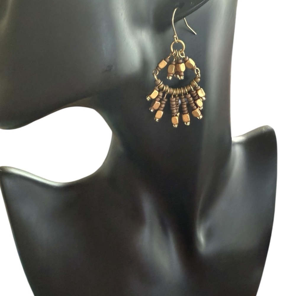 Bohemian Chic Gold-Tone Beaded Earrings - Picture 2 of 4